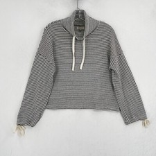 Miles By Madewell Womens Funnelneck Tie-Sleeve Sweatshirt White Black Striped