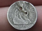 1861 P Seated Liberty Half Dime- Philadelphia, Holed Twice, About Good Details