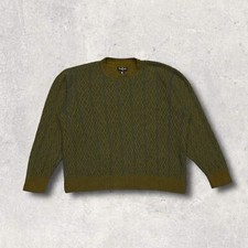 Vintage Olive Green Zigzag Knit Patterned  Grandpa  Sweater