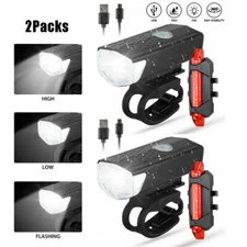 2PCS/Set USB Rechargeable LED Bicycle Headlight Front Rear Lamp Bike Cycling