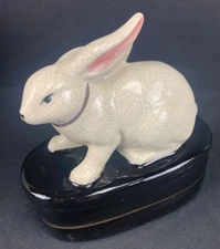 Ceramic Rabbit Trinket Box Takahashi San Francisco Crackle Glaze