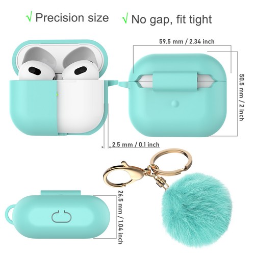 For Apple AirPods 3 Cute Silicone Case Soft Charging Cover w/ Keychain Fur Ball - Picture 16 of 36