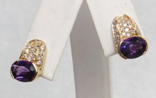 VINTAGE 14K GOLD AMETHYST  1/2ct DIAMONDS EARRINGS