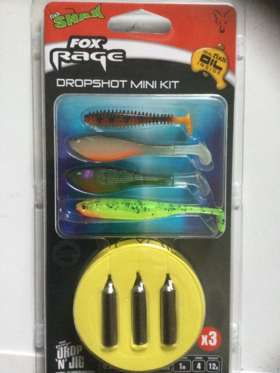 FOX RAGE DROP SHOT 12g MINI KIT DROP & JIG FISHING SIZE 4 HOOKS &  FLUROCARBON