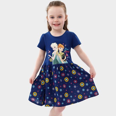 Mädchen blau marine Disney Frozen Kleid Anna Elsa Kleid Outfit Tageskleidung Kinderkleidung