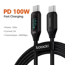 Toocki Type C to Type C Data Cable  100W PD Fast Charging Cord LED Display New