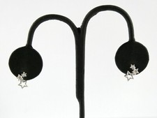 Sterling Silver Triple Star CZ Accent Stud Earrings 925 White Cubic Zirconia