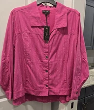 DG2 by Diane Gilman Hot Pink Long Sleeve Button Down Top W/ Pockets Size 3X New
