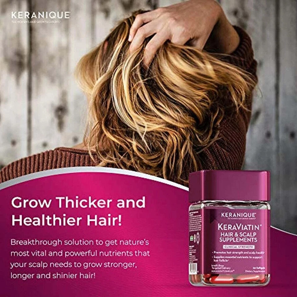 Keranique KeraViatin suplemento para la salud del cabello y el cuero cabelludo, fuerza clínica, biotina Foto 4 de 4