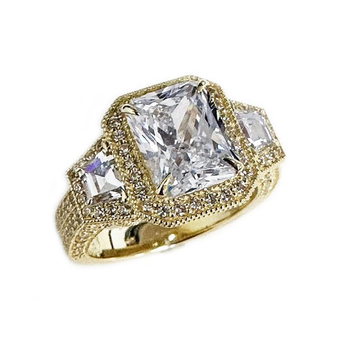14K YELLOW GOLD RADIANT AND ROUND MOISSANITE ENGAGEMENT RING HALO PRONG SET 4.00 - Picture 8 of 12