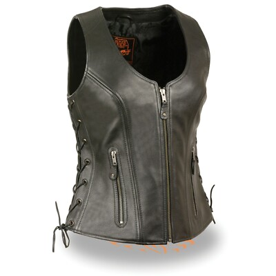 専用ページ8 Women's Zip Up Black Leather Motorcycle Vest Side Lace - 4531 | eBay