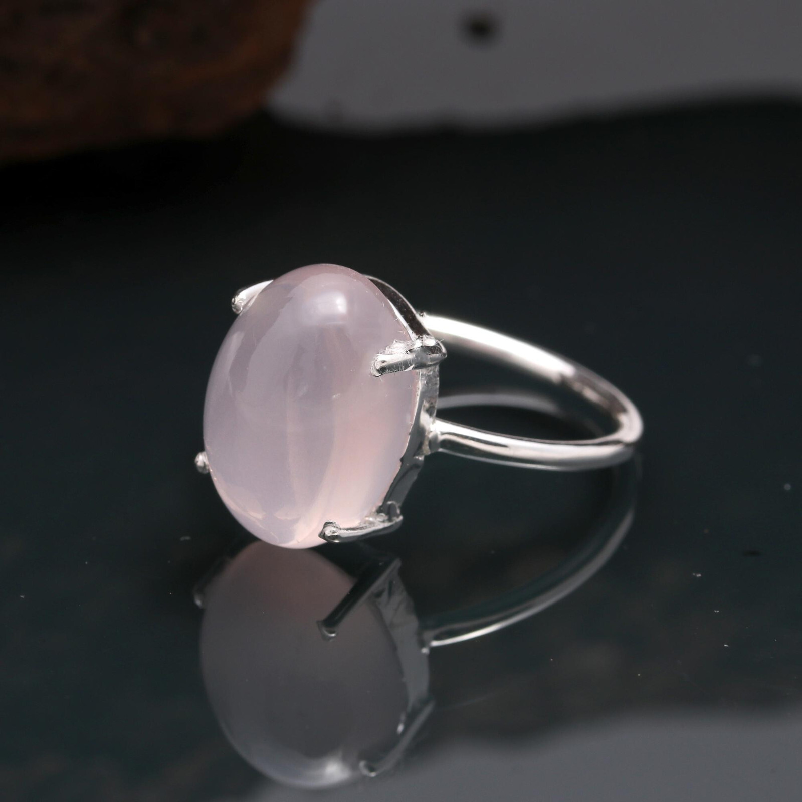 Natural Rose Quartz Ring 925 Sterling Silver Ring Any Size