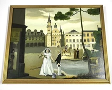 Vintage 1979 Frans de Haas Naïve Folk Art Oil Painting – 21x17" – Framed