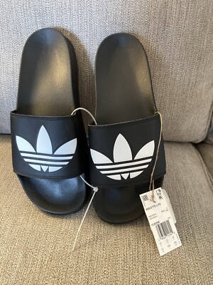 NEW-Adidas-Adilette Lite-Mens Slides-Core Black-Cloud White FU8298-size 12 Or 13