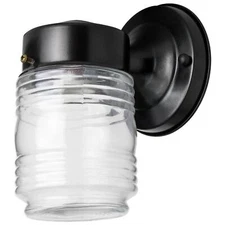 Sunlite Wall Mount Jar Style Outdoor Fixture, Black Finish, Clear Glass