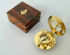 VINTAGE MARITIME SOLID BRASS SUNDIAL COMPASS NAUTICAL MARINE WITH WOODEN BOX