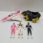 Vintage POWER RANGERS LOT - Pink Black White Figure - Jet Zord Bear - 1995 Saban