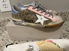 Authentic Golden Goose Superstar Penstar Sneakers Size 38 Leopard Pink Blue