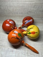 4 MARACAS Vintage Hand Painted Mexican Gourd Maracas Multicolored