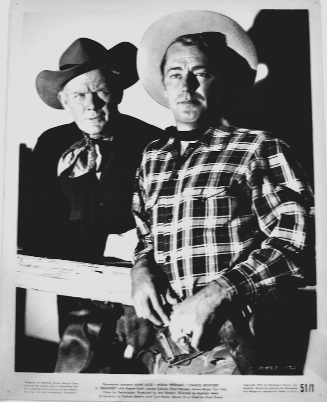 Alan Ladd & Charles Bickford  in film "Branded", orig. still, 1951, NM