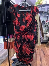 Guess Los Angeles Black Chiffon Draped Dress With Red Flowers/floral Size S/M