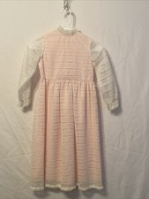 L  Enfant Vintage Girls Long Dress Pink White Lace Prairie Cottage Core