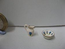 Dolls house 1/24 Ewer & Basin Painted Warwick pewter . Blue forget-me -nots .