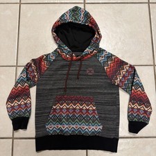Hooey Youth SMALL Southwestern Geometric Stripe Pullover Hoodie Grey Multicolor