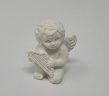 Lot of 6 Vintage Miniature 1-1/2" White Resin Cherub with Harp Angel Figure