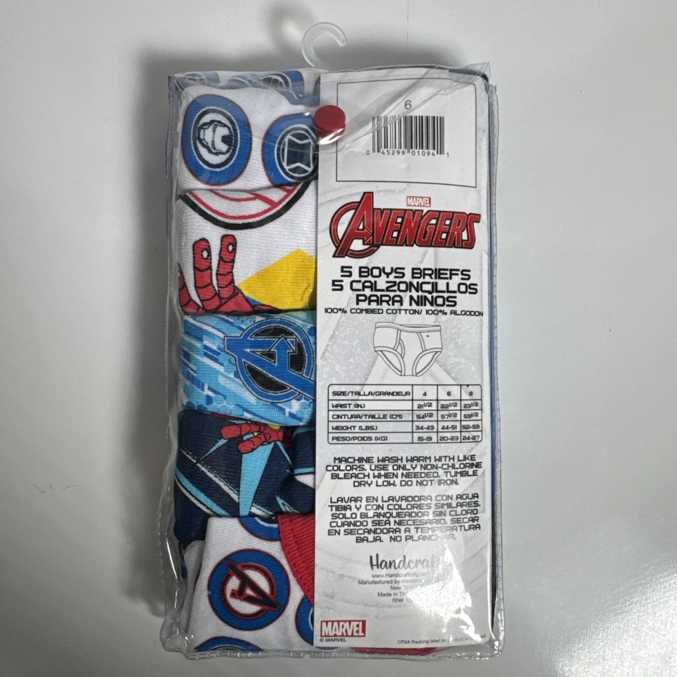 Marvel Avengers 5 Cotton Briefs Underwear Boys Size 6 White Colorful Prints - Image 2 of 4