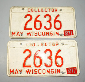 VTG 1970s Collector May Wisconsin License Plate 2636 Set Low Number