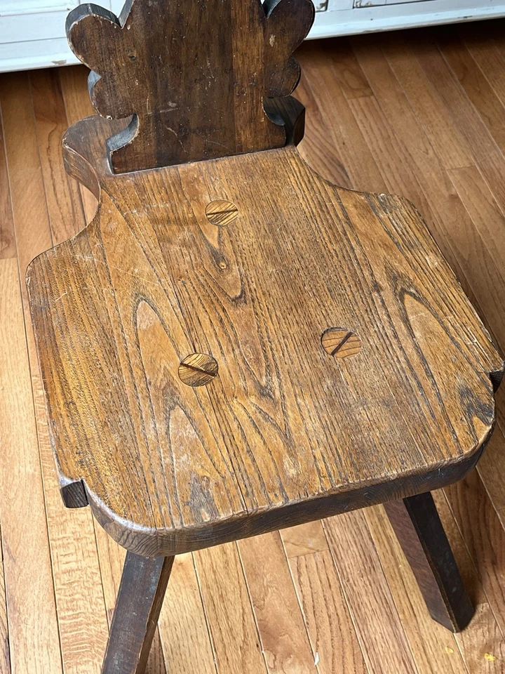 Antique Italian Renaissance Revival Oak Sgabelli / Sgabello 3 Leg Stool / Chair - Image 3 of 4