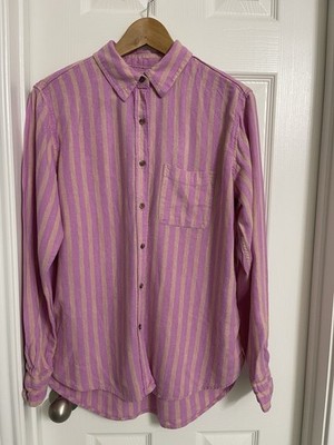 Universal Thread Relaxed Fit Striped Button-Up Long Sleeve Shirt S Pink/Beige