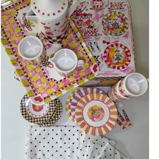 MacKenzie-Childs Tea Party Childrens Tea Set with Carrying Case and Linens