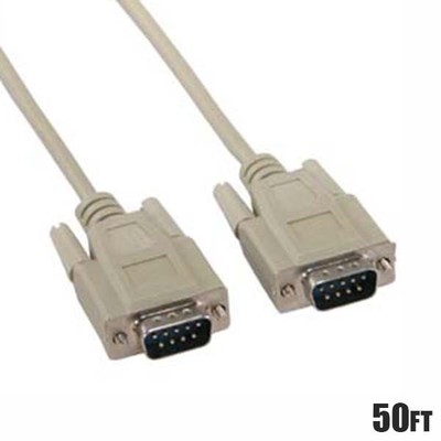50FT DB9 9-Pin RS232 Male to Male Serial Port Cable Cord Nickel Plated Ivory