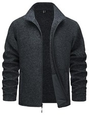Men's Fleece Jackets Full Zip Lightweight Jacket Casual Soft Warm Large Black