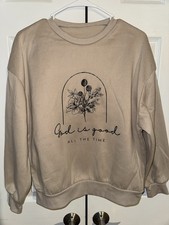 Beige  God is Good All the Time  Floral Graphic Crewneck Sweatshirt.