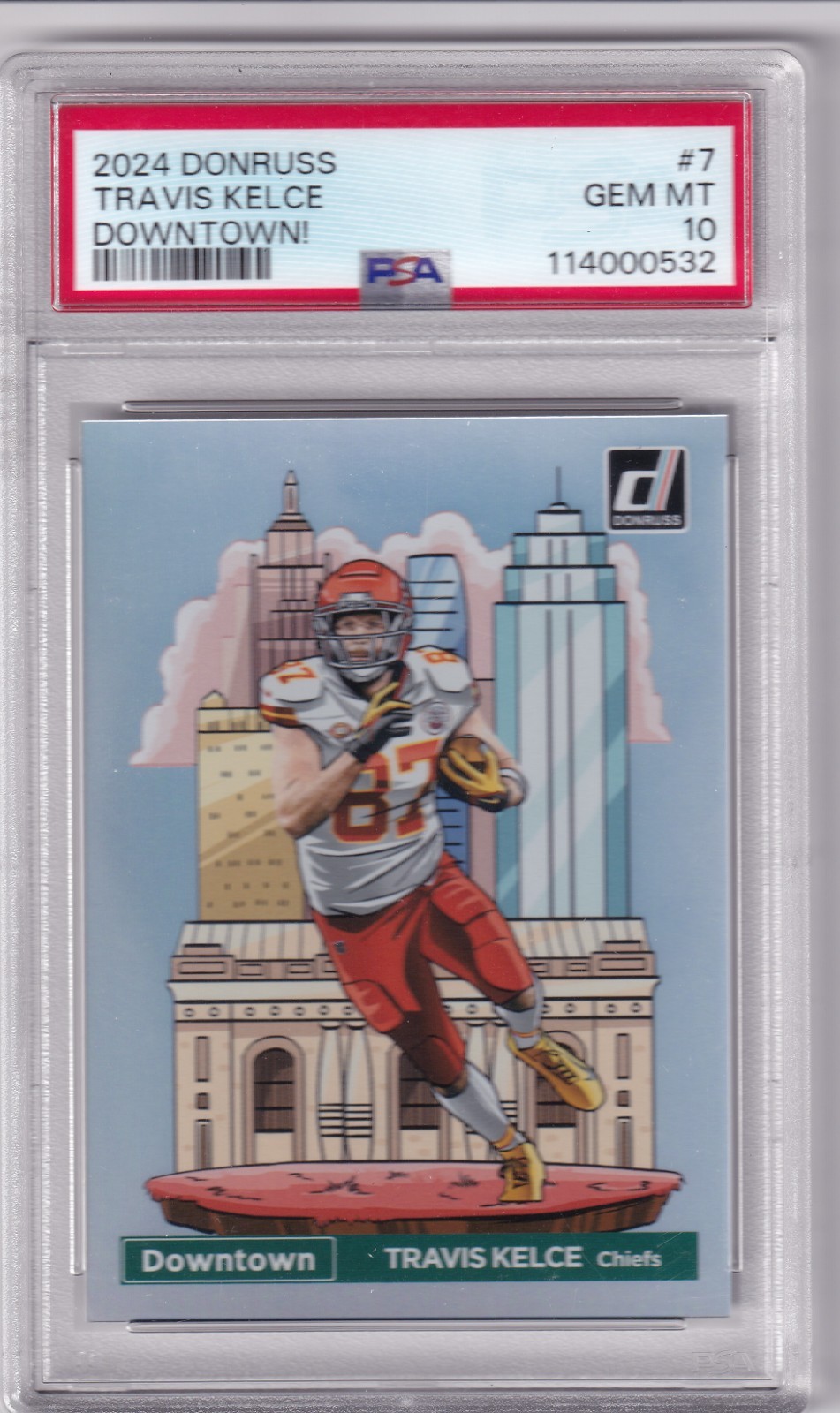 2024 PANINI DONRUSS DOWNTOWN! #7 TRAVIS KELCE PSA 10 view 2