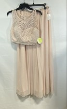 Sequin Hearts NWT Women's 2-Pc Prom Dress Natural Lace Top Maxi Skirt Sz 13