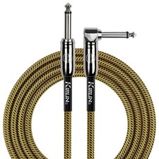 Kirlin 20ft / 6m Black / Yellow woven right angle - straight jack cable