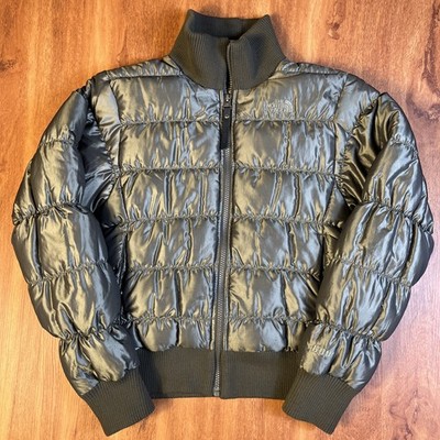 The North Face Green Goose Down 600 Fill Puffer Bomber Jacket Coat Womens XS EUC