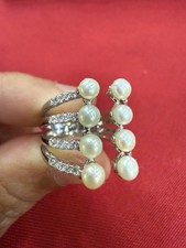 Sterling Silver 925 Vintage Cultured White Pearl Cluster Ring Size 6