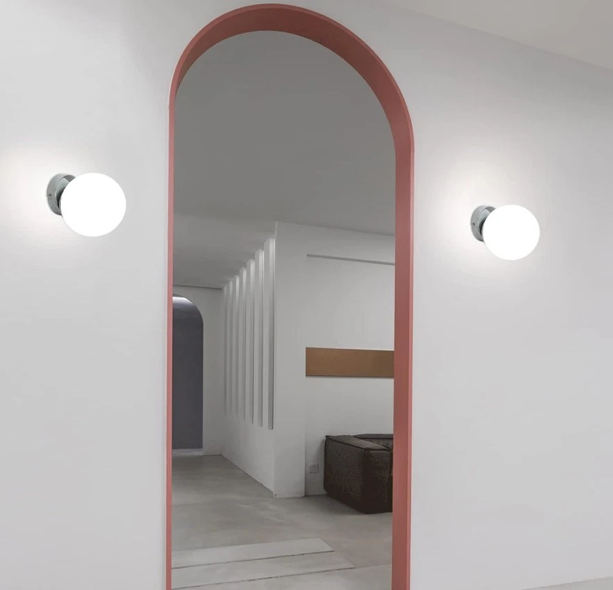 Applique da Parete Attacco E27 Metallo Argento Sfera Vetro Portalampada Interno - Immagine 3 di 4