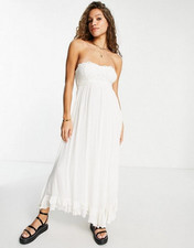Free People Adella Corset Maxi Dress White Lace Ruffle Summer Smocked NWD XS