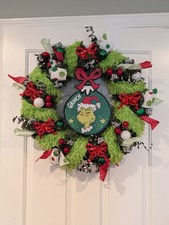 22 Inch Grinch Evergreen Christmas Wreath With Furry Ribbon