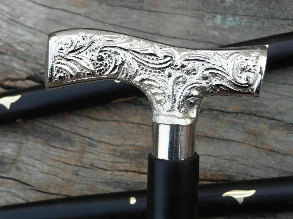 BASTONE DA PASSEGGIO VITTORIANO OTTONE MANICO DERBY ARGENTO ALBERO IN LEGNO... - Immagine 2 di 4