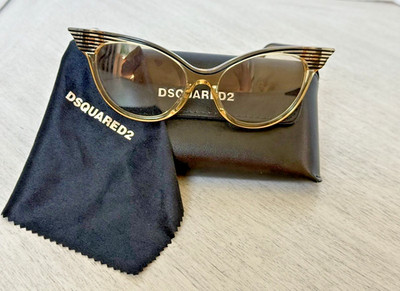 Dsquared2 DQ5104 Cat Eye Eyeglasses Havana Clear Women 53mm Full Rim & Case 4Pcs