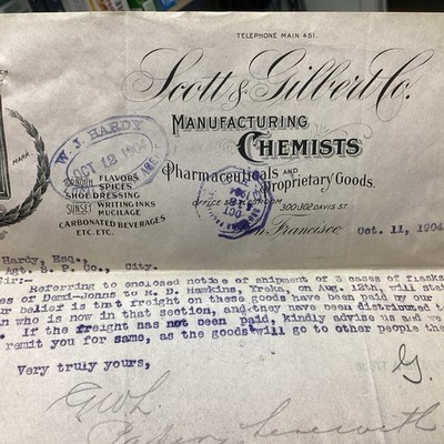 1904 Scott & Gilbert Co Manufacturing Chemists Pharmaceutical Letterhead