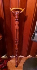 VTG Walking Stick Wooden Cane Hand Made Carved Bull Head Carved DAD 35