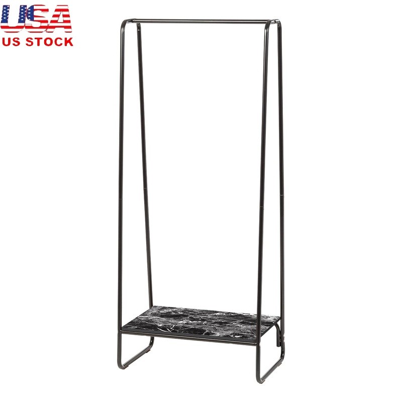 Freestanding Metal Clothes Rack with 2 Shelves Garment Storage Organizer-image